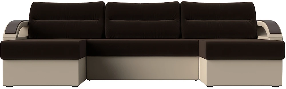 Угловой диван с подушками Форсайт Вельвет Микс Браун-Беж