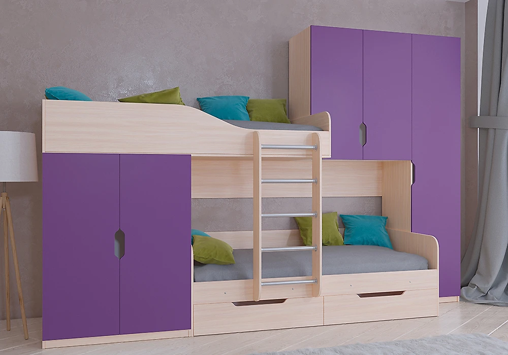 Детская кровать с ящиками для хранения Лео Фиолетовый