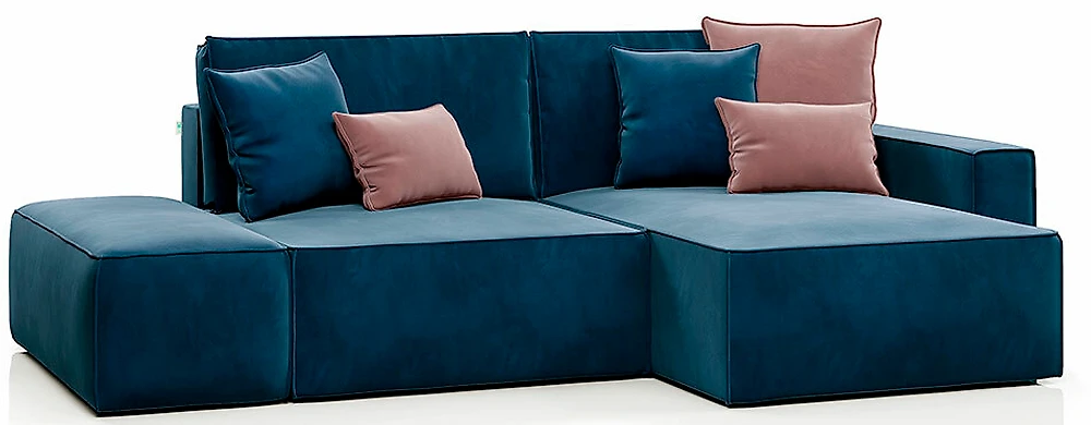 Синий угловой диван Корсо с банкеткой Блю