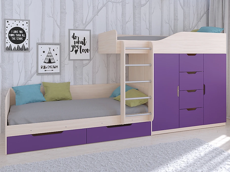 Детская кровать с ящиками для хранения Астра-6 Фиолетовый