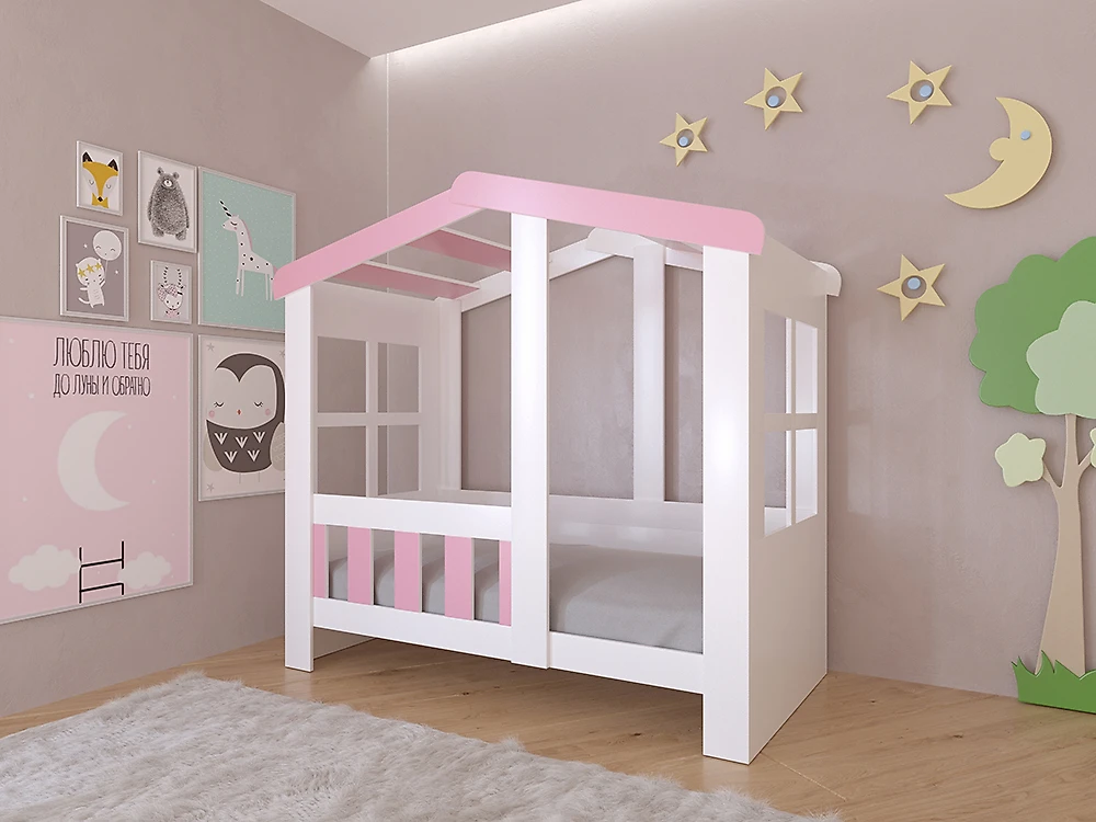 Высокая детская кровать Астра Домик (Принцесса) Розовый