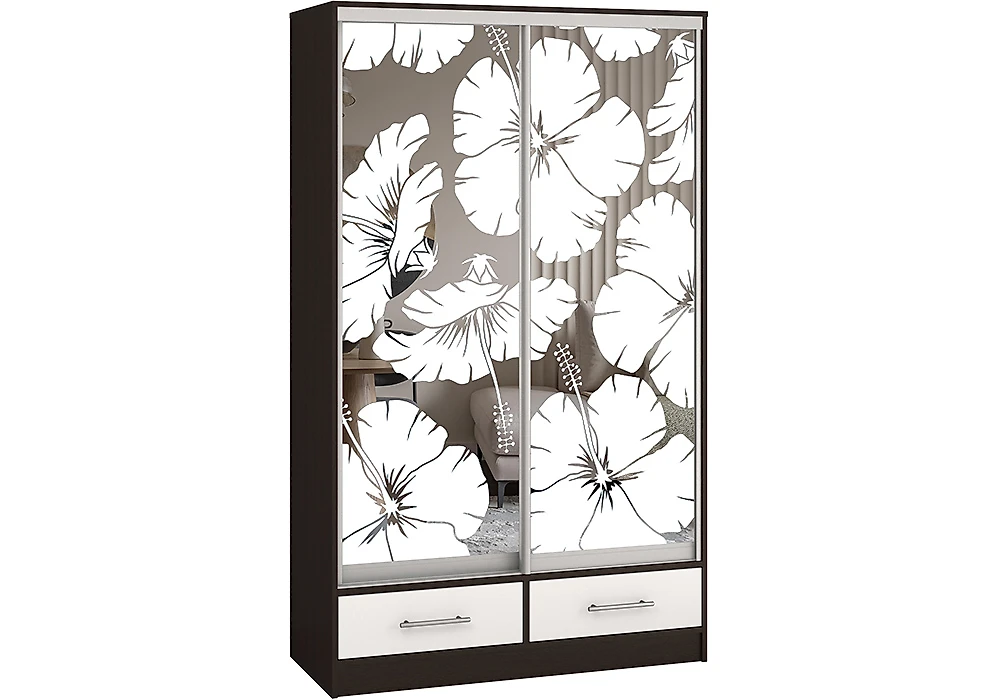 Чёрный шкаф Версаль-120 Зеркало пескоструй Дизайн-1