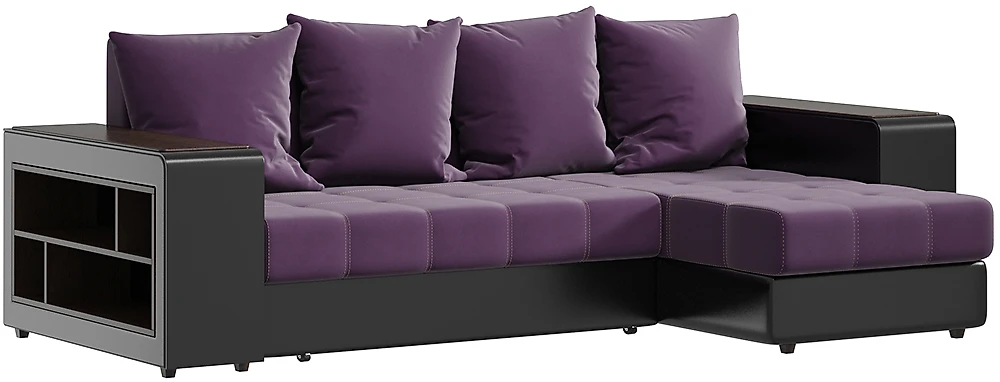 Угловой диван с ящиком в подлокотниках Дубай Плюш Виолет