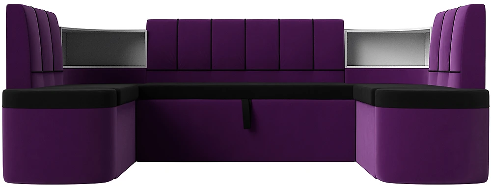 Диван с выдвижным столиком в подлокотнике Тефида-П Вельвет Блэк-Фиолет