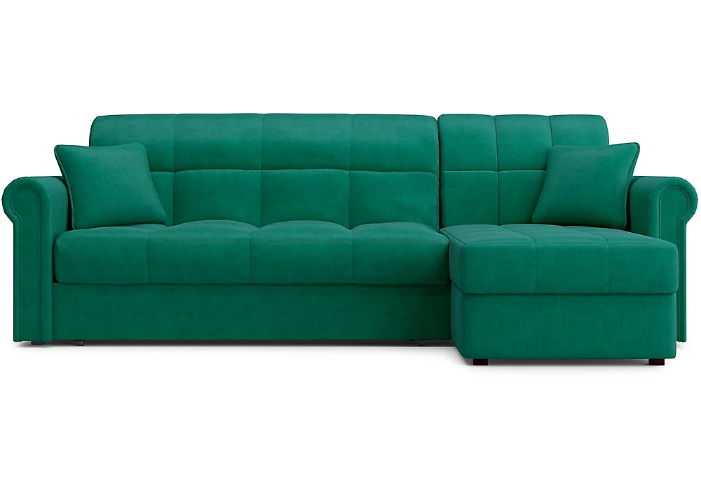 Зелёный угловой диван Мадрид с оттоманкой Дизайн 7