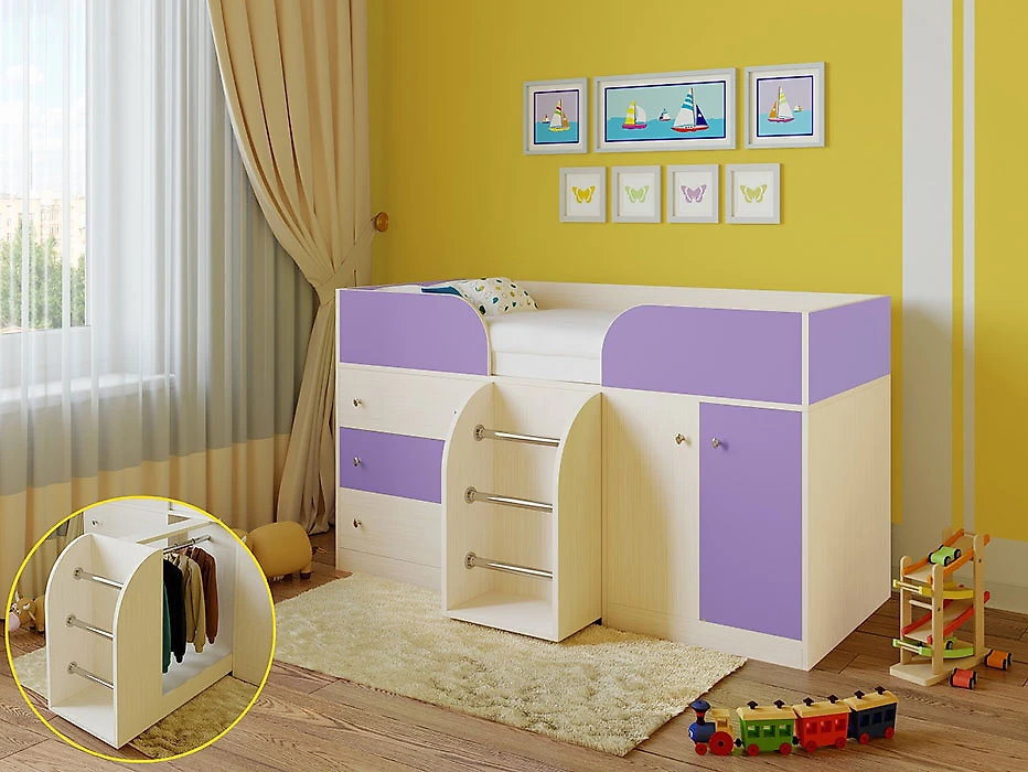 Детская кровать чердак  Астра-5 Фиолетовый