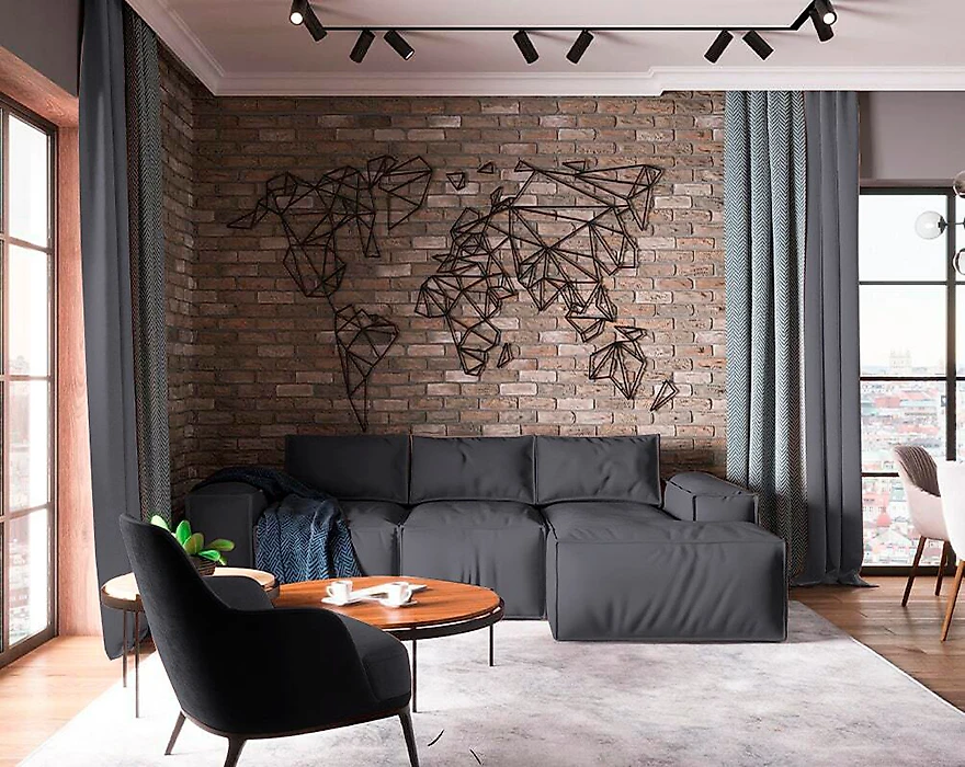 Серый угловой диван Loft Lux Дизайн 4