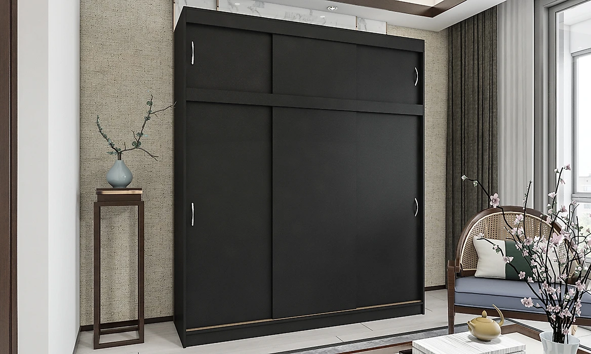 Чёрный шкаф Медея К-3 с антресолью Дизайн-2
