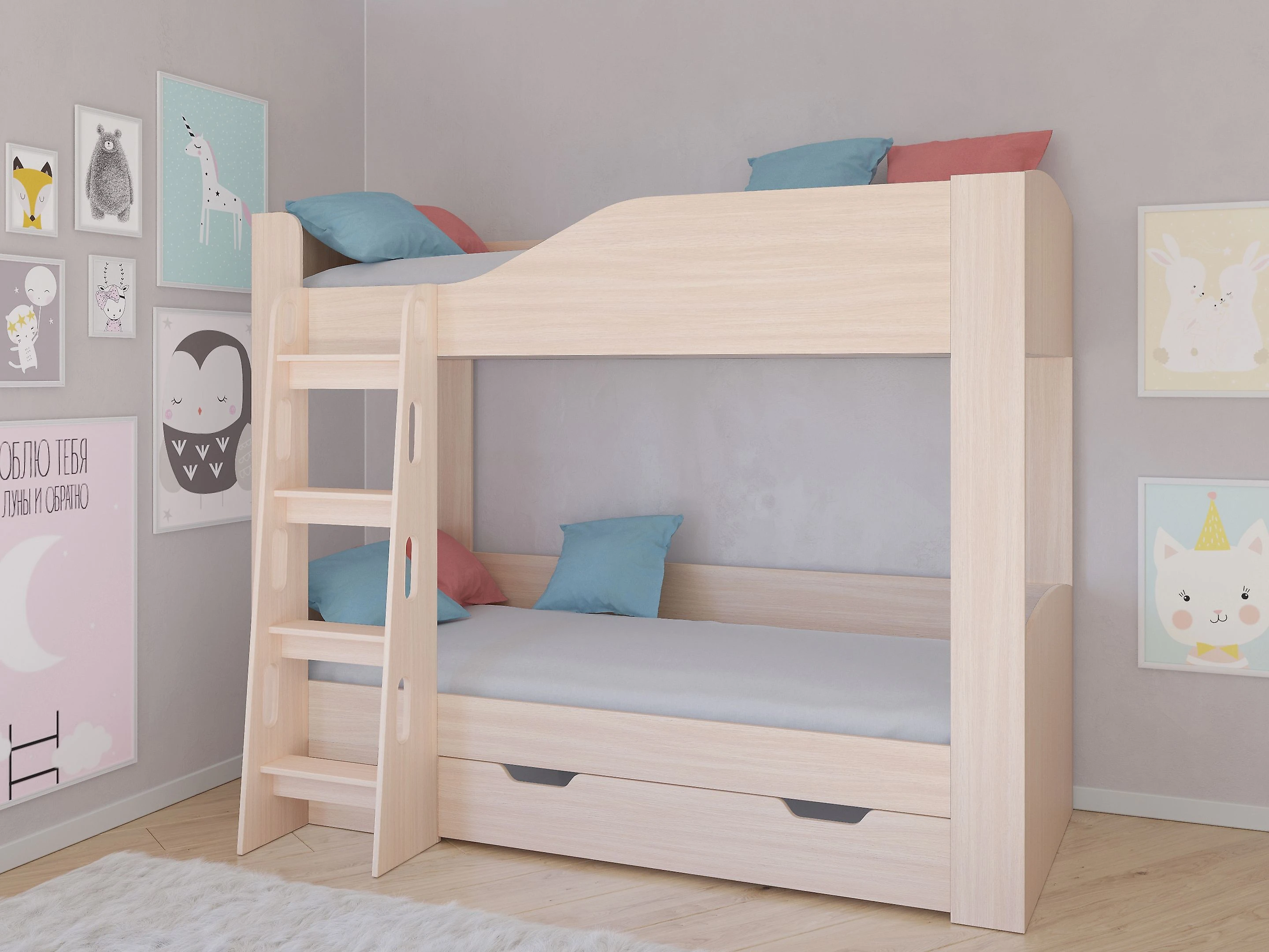 двухтажная кровать для детей Астра-2 Дуб Молочный