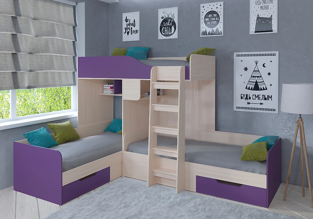 Детская кровать чердак  Трио Фиолетовый