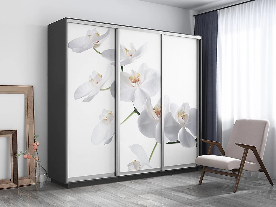 Шкаф серого цвета  Экспресс Фото Трио Орхидея Диамант Серый