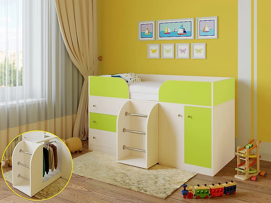 Детская кровать с ящиками для хранения Астра-5 Салатовый