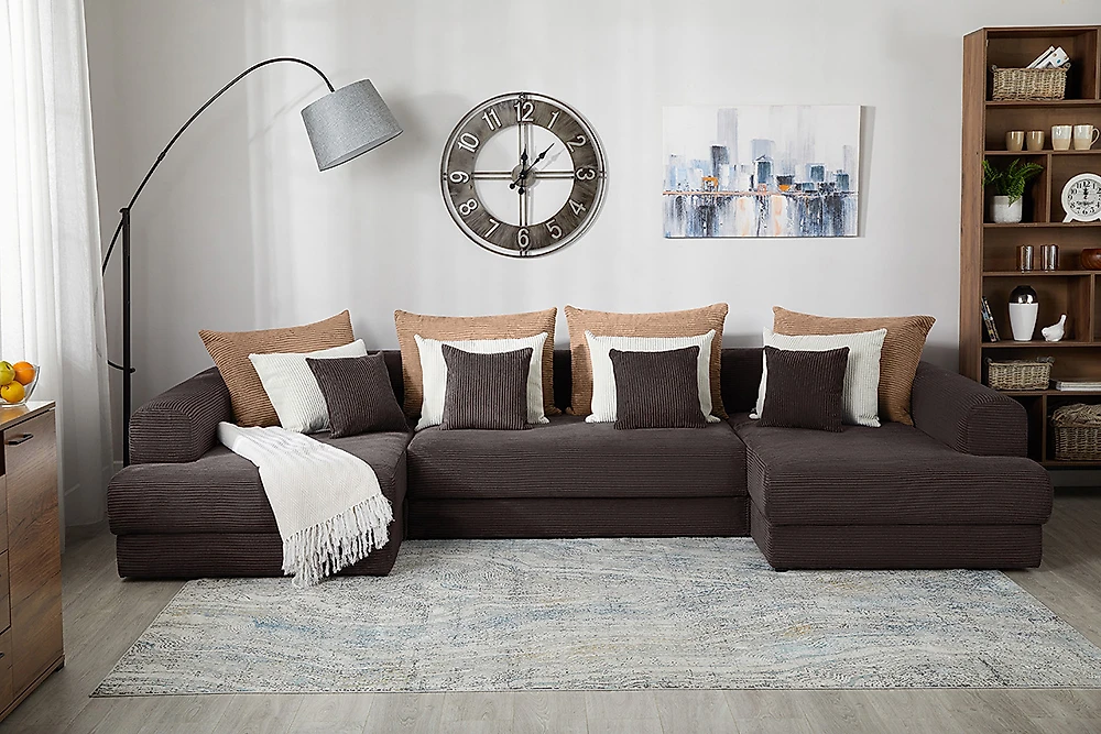 Угловой диван с независимым пружинным блоком Манхеттен-П Люкс Плюш Браун