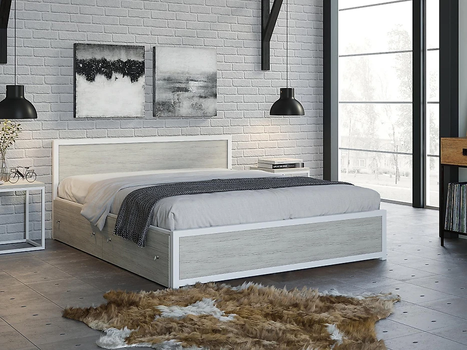 Кровать в современном стиле Титан Лофт-160 Крафт белый Б