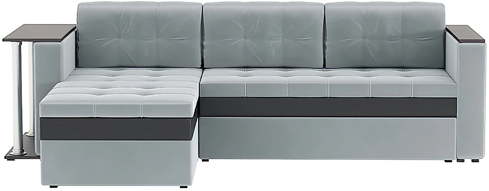 Угловой диван с левым углом Атланта Плюш Лайт Грей со столиком
