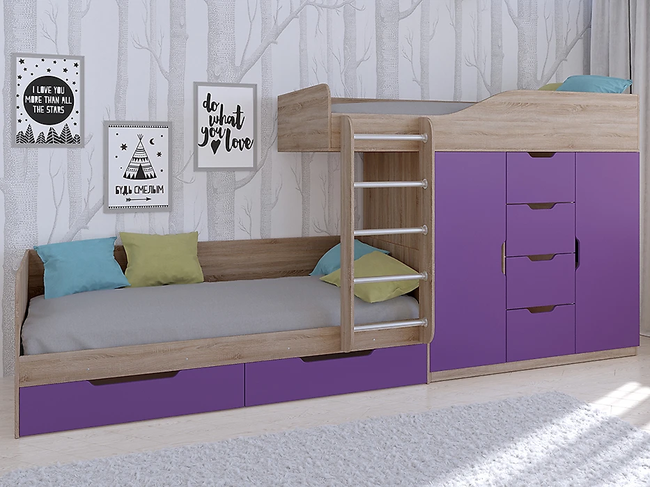 Узкая кровать Астра-6 Сонома/Фиолетовый