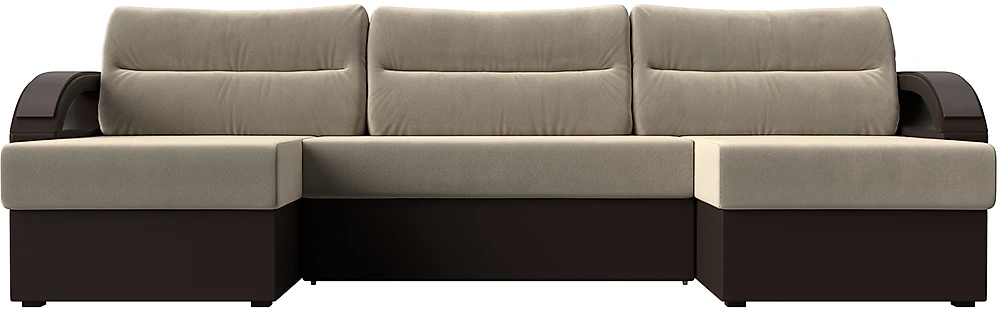 Угловой диван с подушками Форсайт Вельвет Микс Беж-Браун