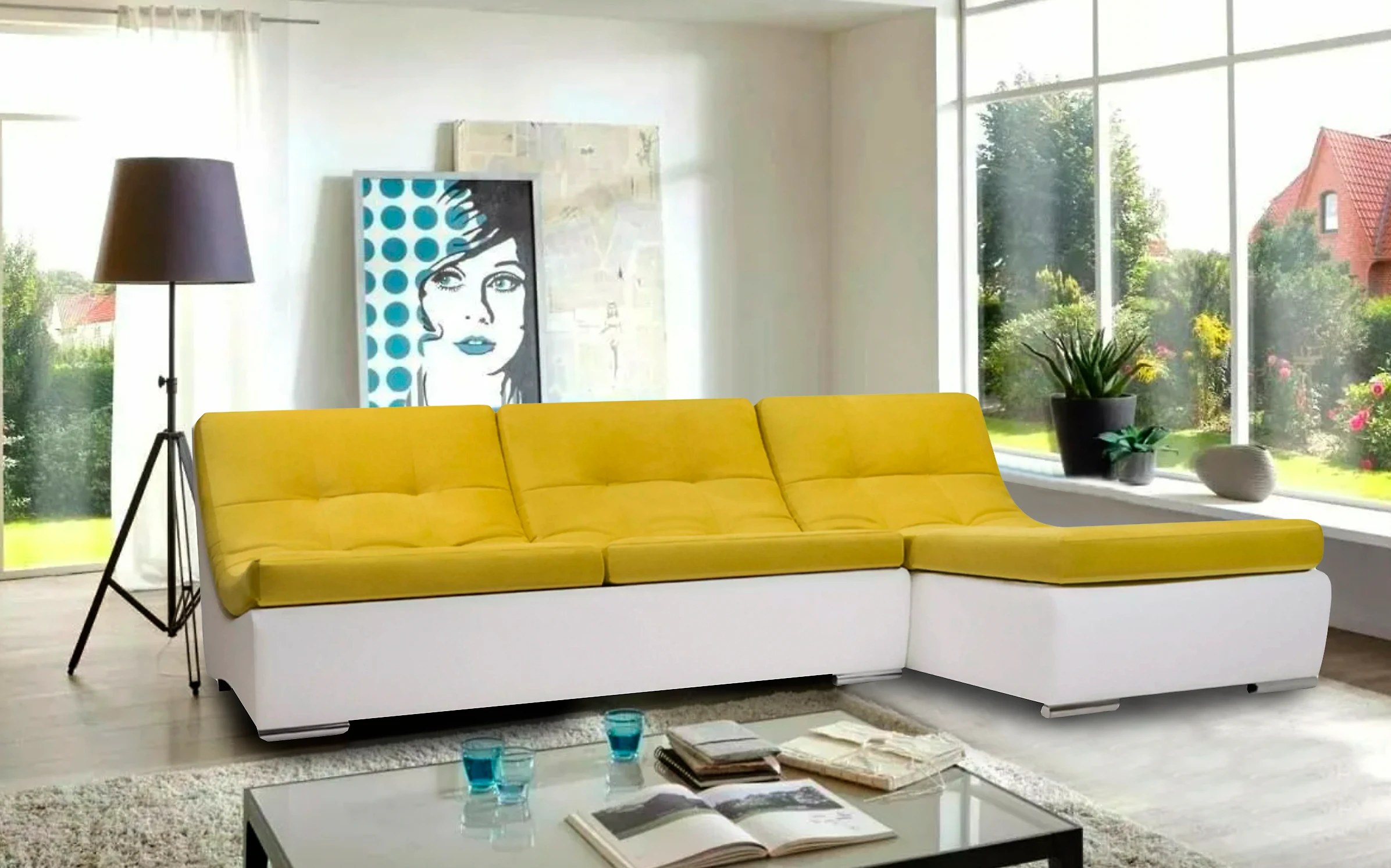 Угловой диван с канапе Монреаль-1 Плюш Yellow (тест)