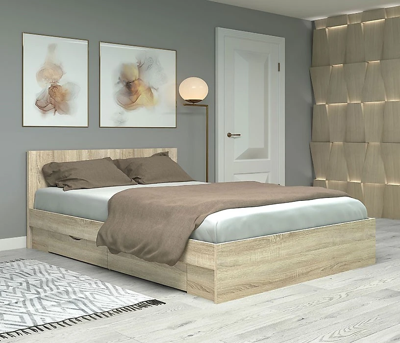 Бежевая двуспальная кровать Фреш КРФР-3-Я-1400 Дизайн-2