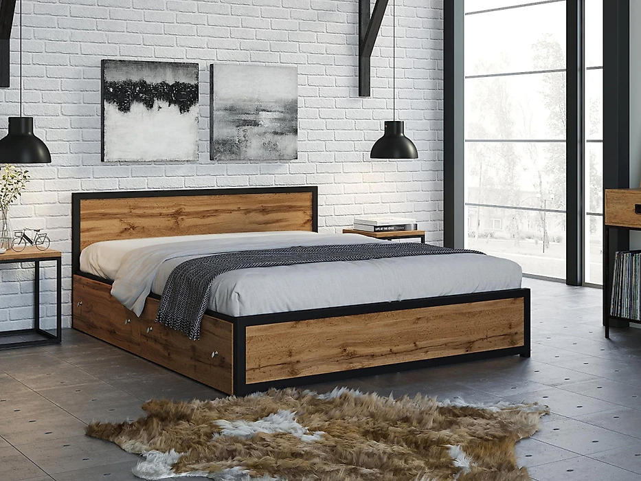 Кровать в современном стиле Титан Лофт-160 Крафт табак Ч