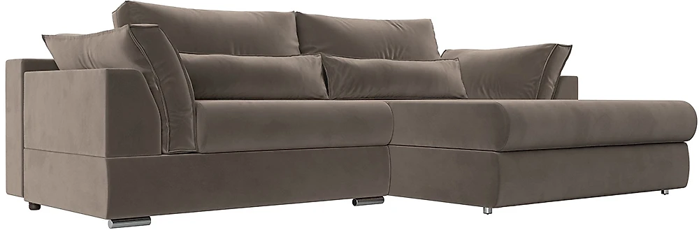Угловой диван с независимым пружинным блоком Пекин Велюр Браун