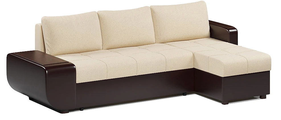Угловой диван с ящиком в подлокотниках Атланта Беж со столиком
