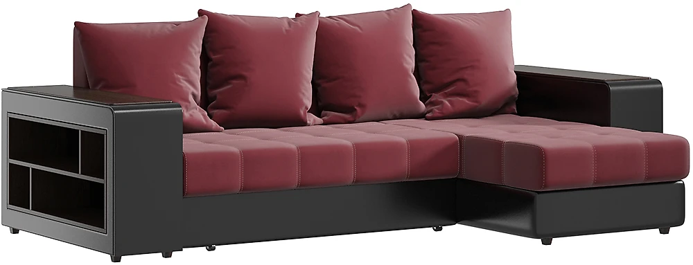 Угловой диван с ящиком для белья Дубай Плюш Бордо