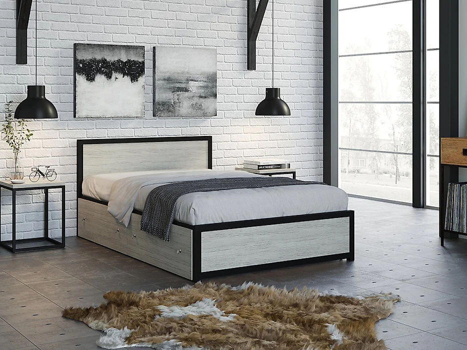 металлическая кровать Титан Лофт-120 Крафт белый Ч
