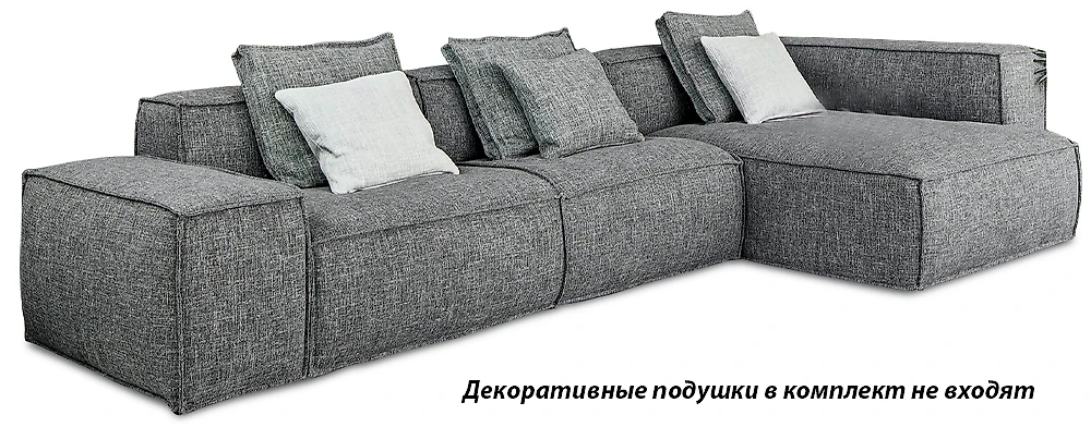 Серый модульный диван Карибы с оттоманкой