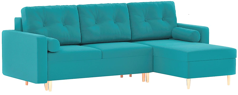 Угловой диван с независимым пружинным блоком Белфаст Плюш Азур