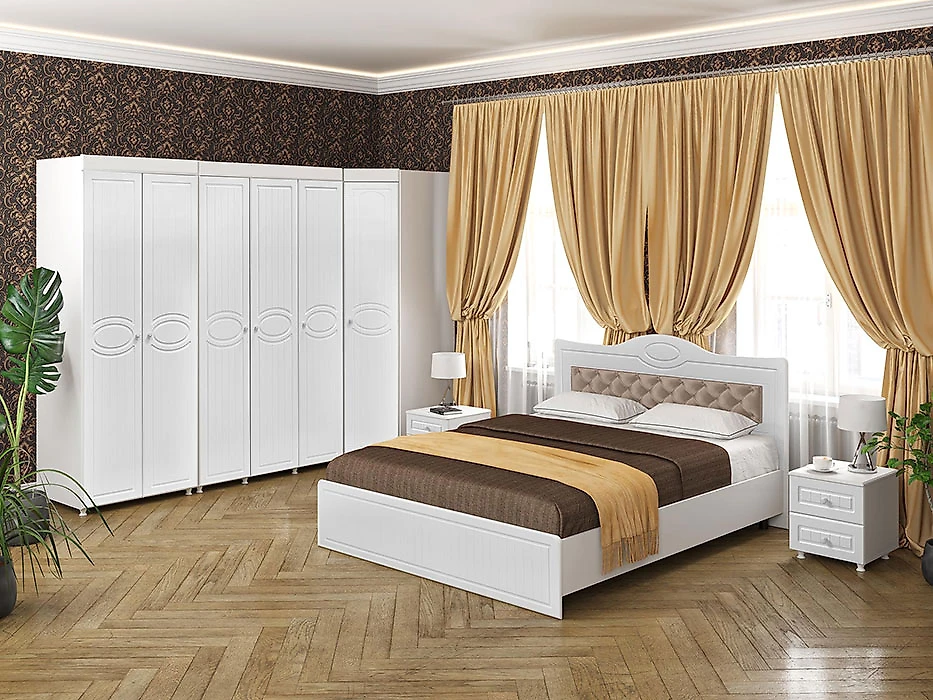 Двухцветный спальный гарнитур Монако-4 с мягкой спинкой