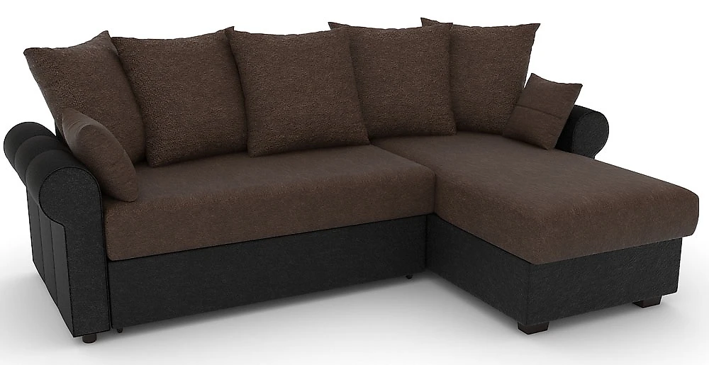 Угловой диван с кожанными подлокотниками Рейн-эконом Браун