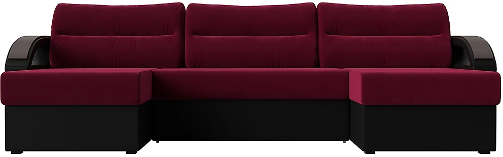Угловой диван с подушками Форсайт Вельвет Микс Бордо-Блэк