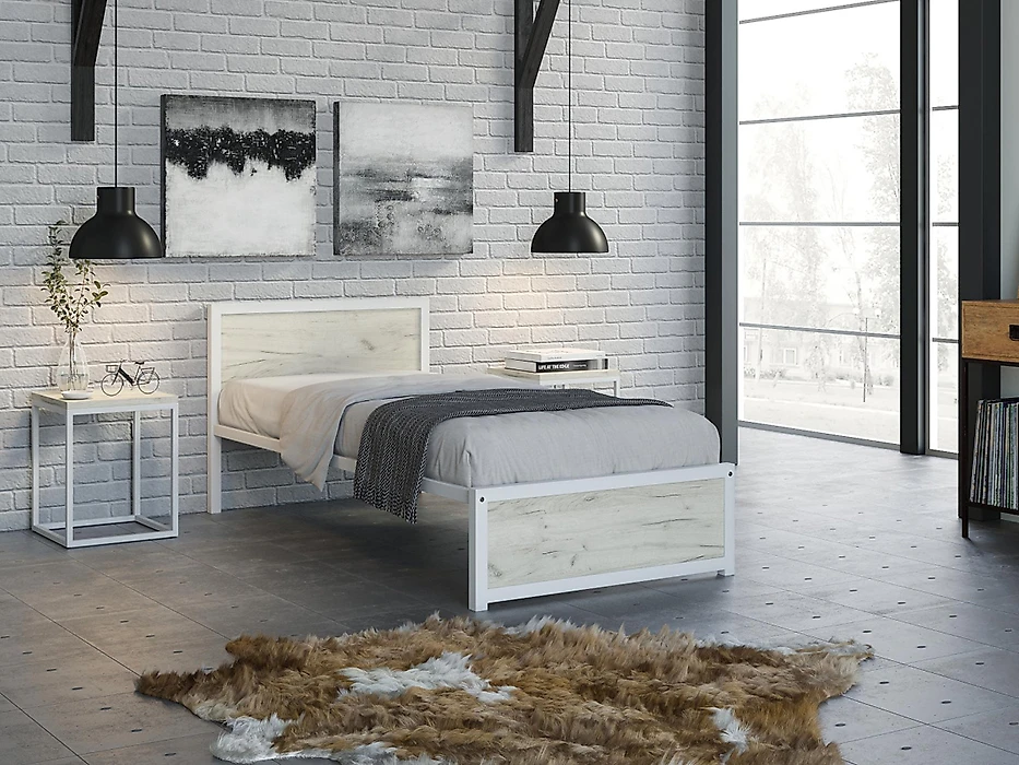 Кровать в современном стиле Титан Лофт-90 без ящиков Крафт белый Б