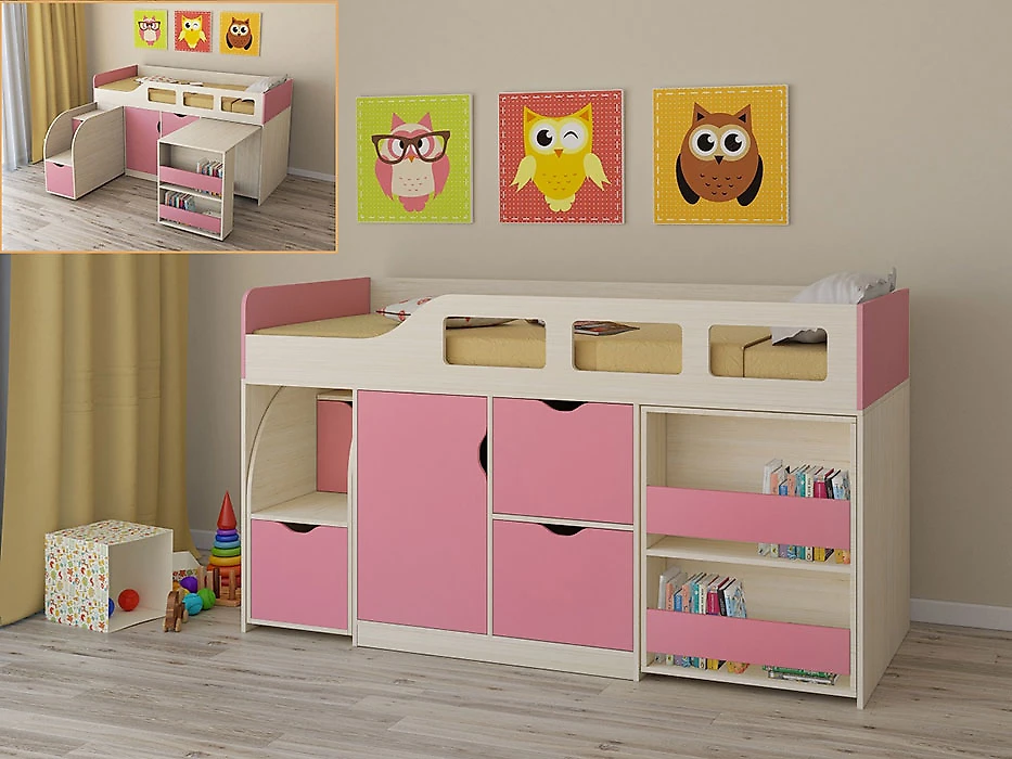Детская кровать с ящиками для хранения Астра-8 (Принцесса) Розовый